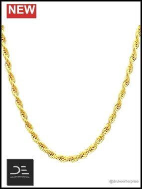 14K Solid Gold Rope Chain Necklace 24in Lobster Clasp
